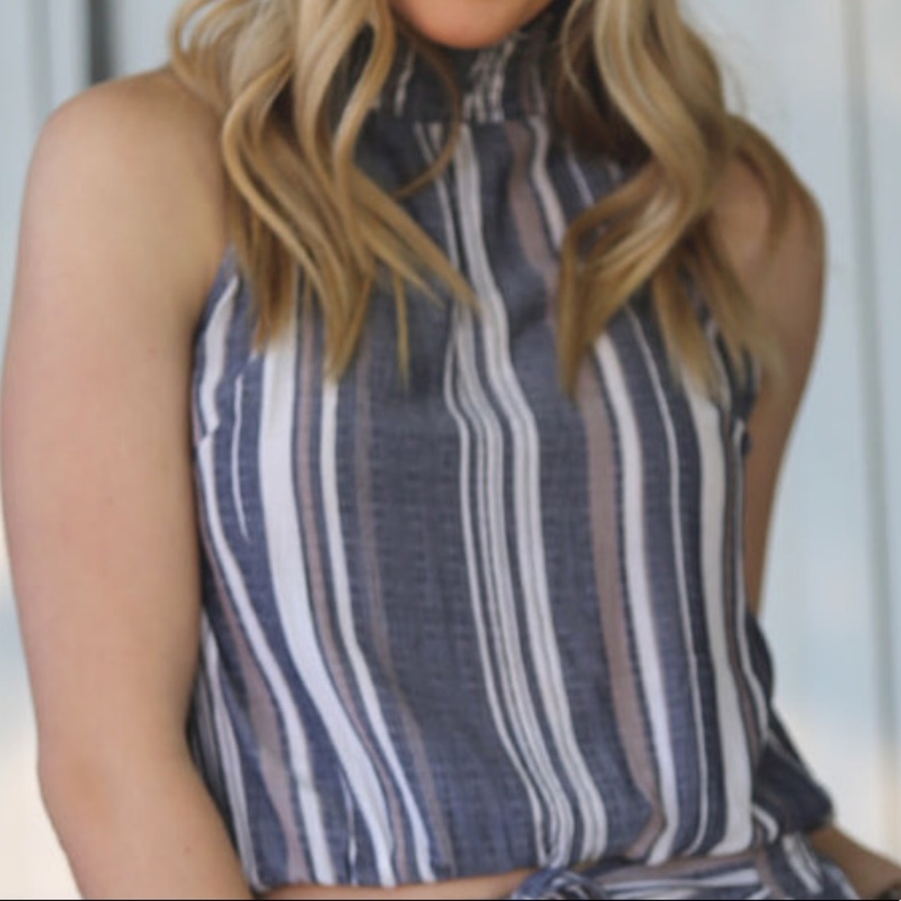 Angie Blue and White Striped Blouse